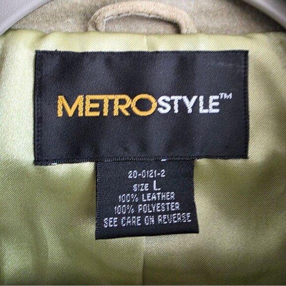 Vintage Floral Embroidered PaleGreen Leather Suede Jacket Sz L Mock Neck - Picture 10 of 13